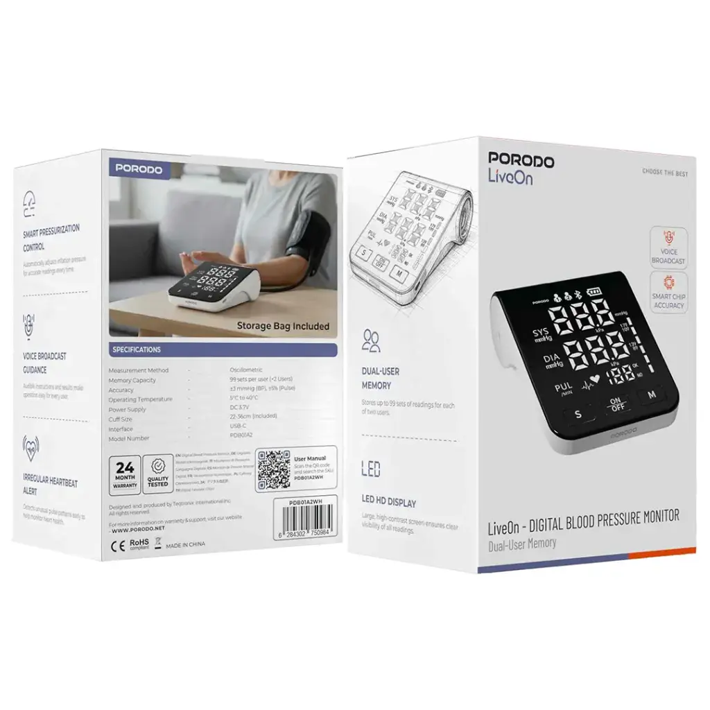 Porodo LiveOn Blood Pressure Monitor Digital Display