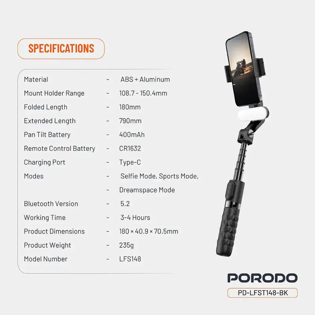 Porodo QuadBase Gimbal Stabilizer - Black Porodo QuadBase Gimbal Stabilizer - Black