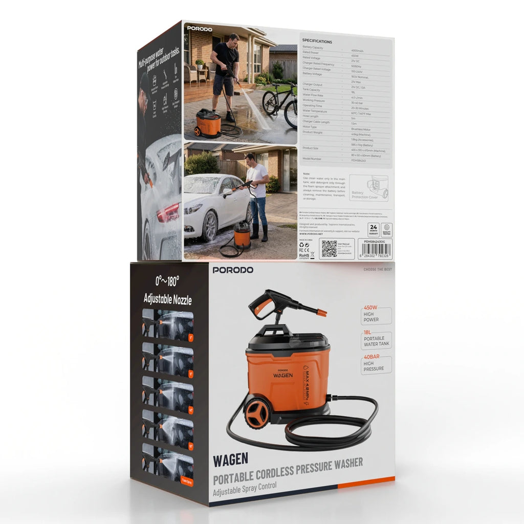 Porodo Wagen cordless pressure washer with adjustable spray control