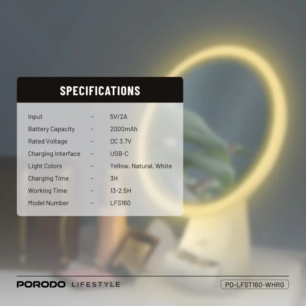 Porodo lifestyle Led Illuminated Mirror - White/Rose Gold Porodo lifestyle Led Illuminated Mirror - White/Rose Gold