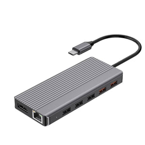 موزع USB-C 12 في 1 من Powerology، HDMI Type-C، 100 واط، PD، Ethernet، VGA، USB SD، MicroSD، 3.5، AUX - داكن 