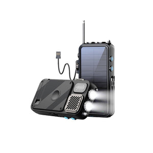 Powerology 16000mAh Solar Power Bank with FM Radio Speaker and Lights - Black