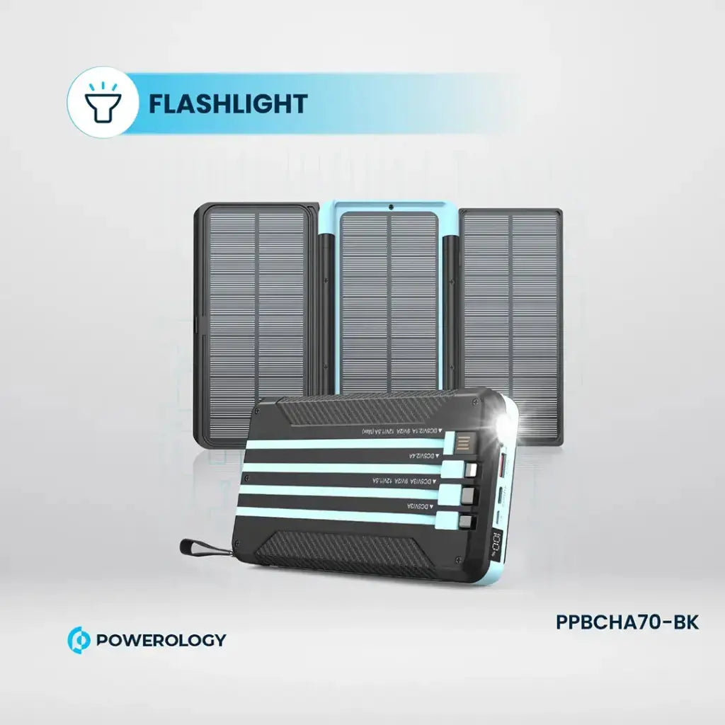 Powerology 16000mAh Solar Multi-Cable Power Bank - Black Powerology 16000mAh Solar Multi-Cable Power Bank - Black