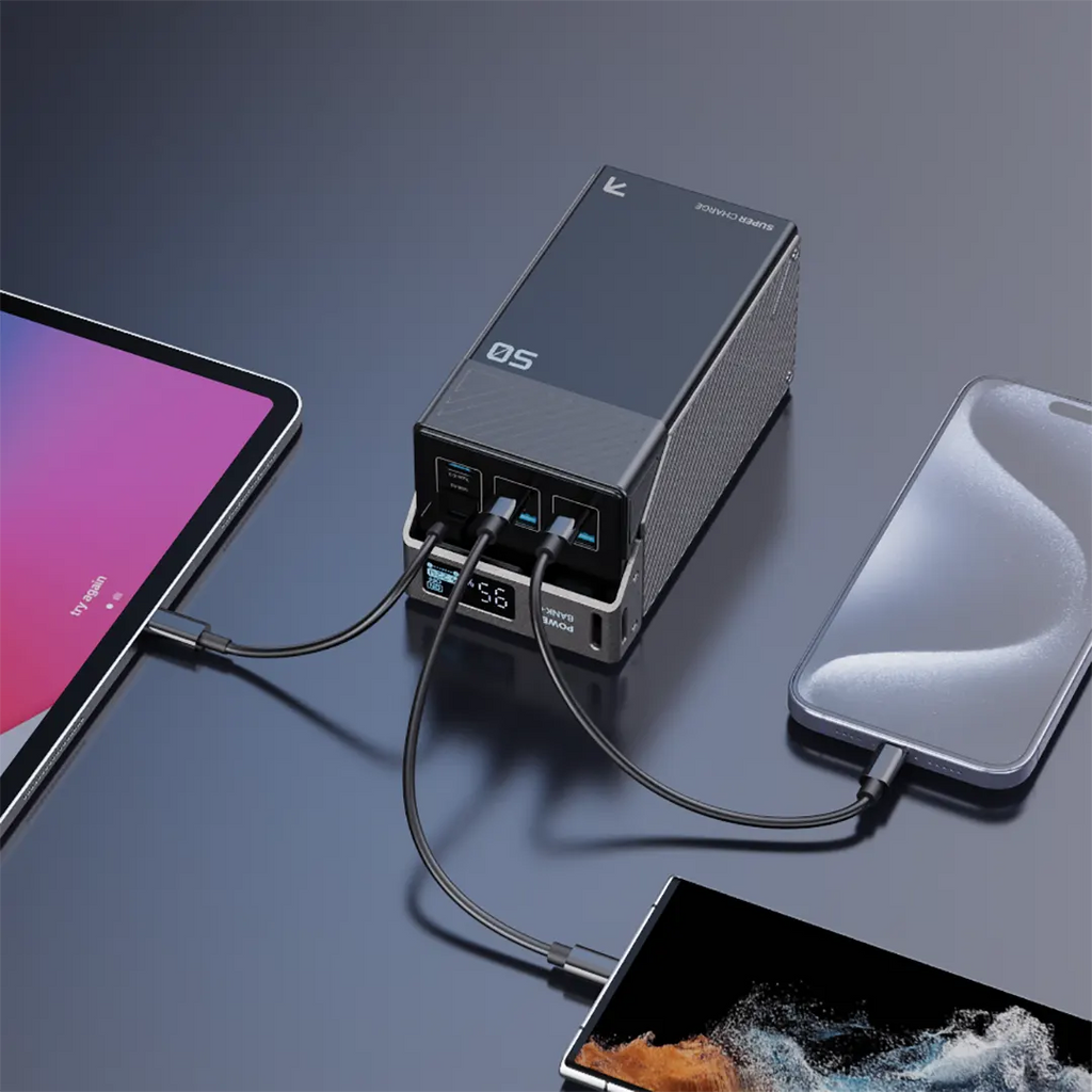 Powerology 50000mAh Power Bank 65W 3×PD Type-C and 3×USB-A - Black Powerology 50000mAh Power Bank 65W 3×PD Type-C and 3×USB-A - Black