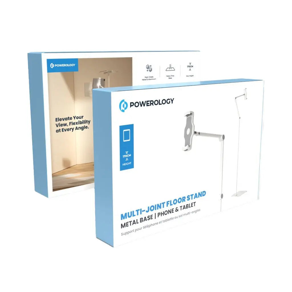 Powerology Multi-Joint Floor Stand Metal Base Phone & Tablet - White Powerology Multi-Joint Floor Stand Metal Base Phone & Tablet - White
