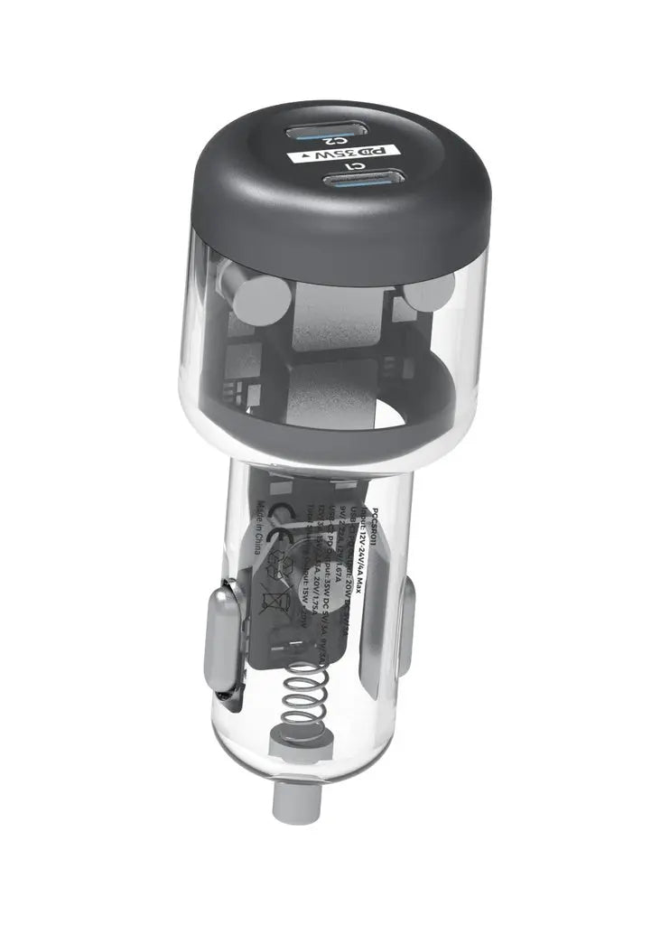 Powerology Crystalline Series Car Charger PD 35W - Transparent/Grey Powerology Crystalline Series Car Charger PD 35W - Transparent/Grey