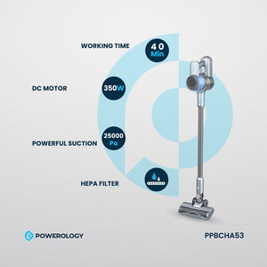Powerology Cordless Stick Vacuum Cleaner with Detachable Battery - Dark Grey