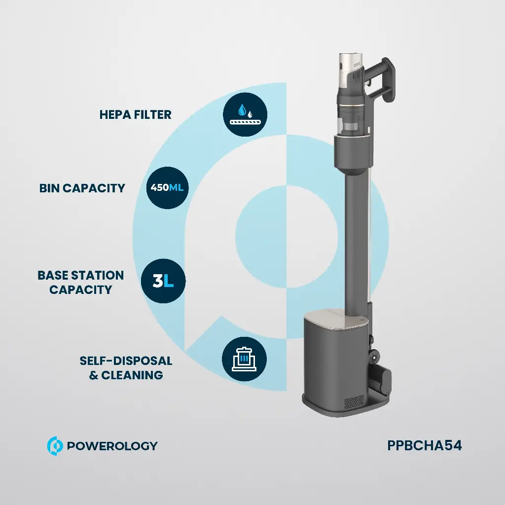 Powerology Cordless Vacuum Auto-Disposal Charging - Black