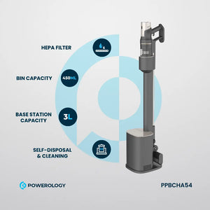 Powerology Cordless Vacuum Auto-Disposal Charging - Black