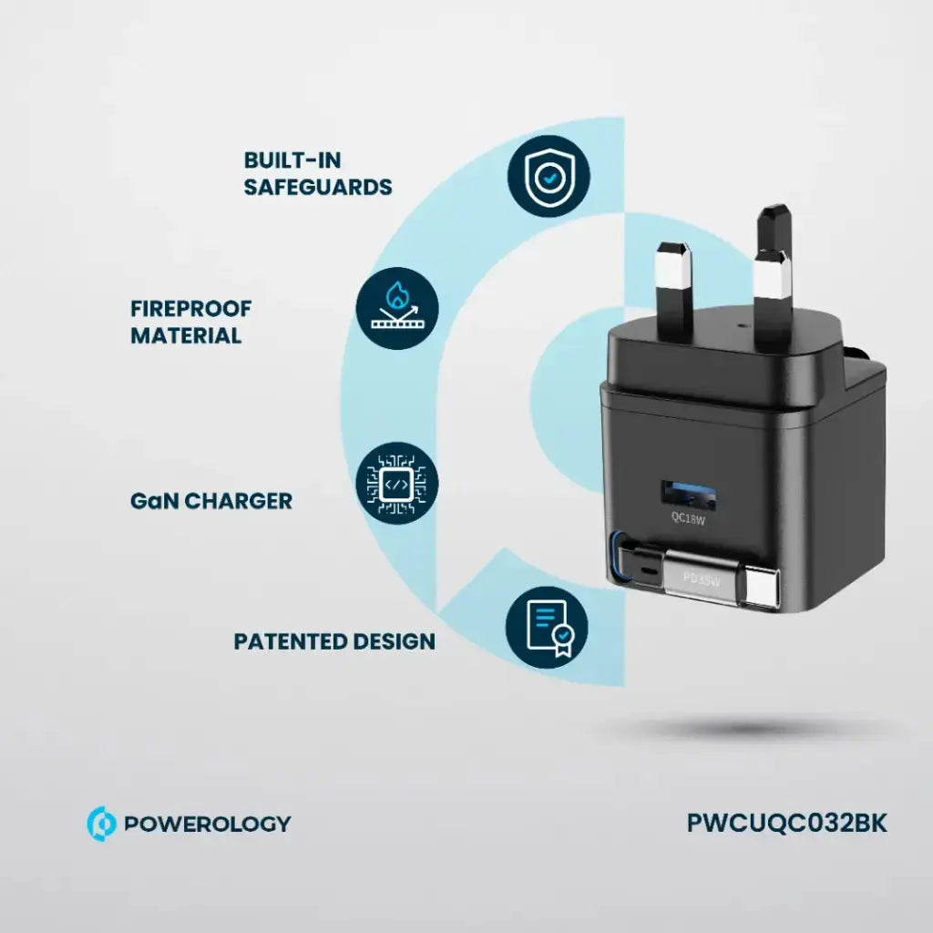 Powerology Dual Output | Retractable GaN Charger Powerology Dual Output | Retractable GaN Charger