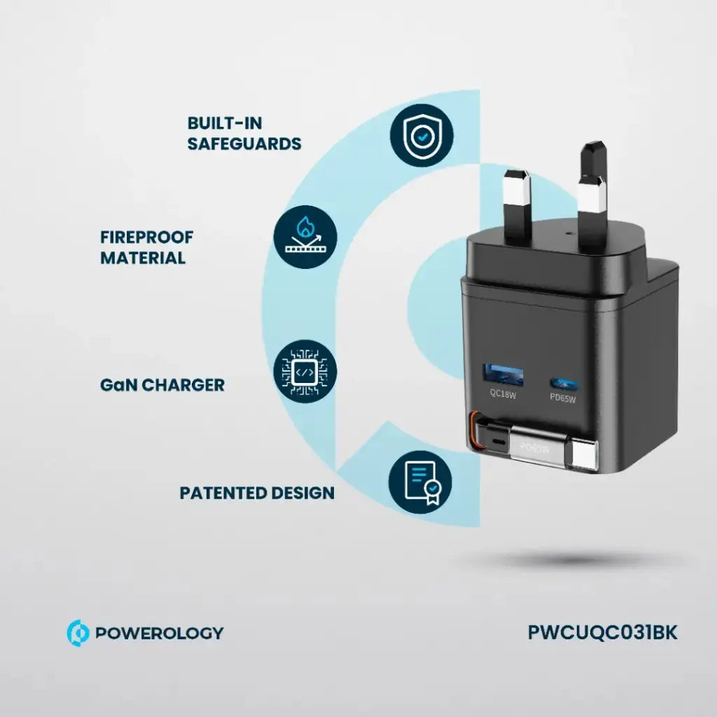 Powerology Dual Port | Retractable GaN Charger Powerology Dual Port | Retractable GaN Charger