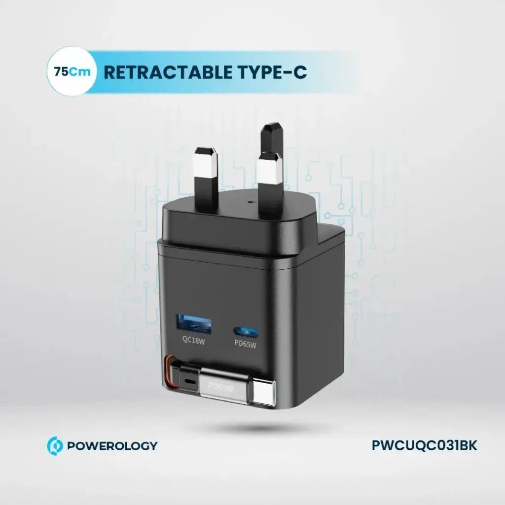 Powerology Dual Port | Retractable GaN Charger Powerology Dual Port | Retractable GaN Charger