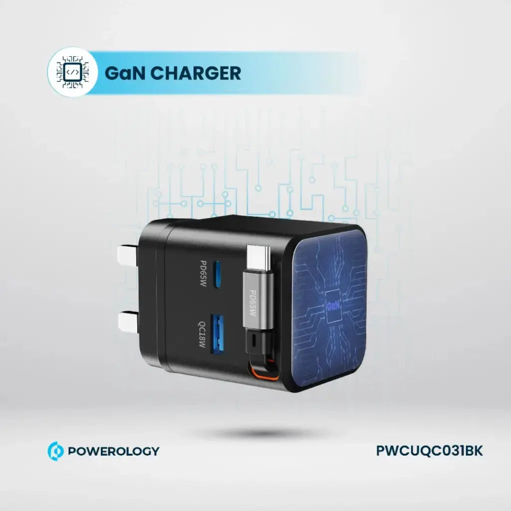 Powerology Dual Port | Retractable GaN Charger Powerology Dual Port | Retractable GaN Charger