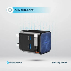 Powerology Dual Port | Retractable GaN Charger