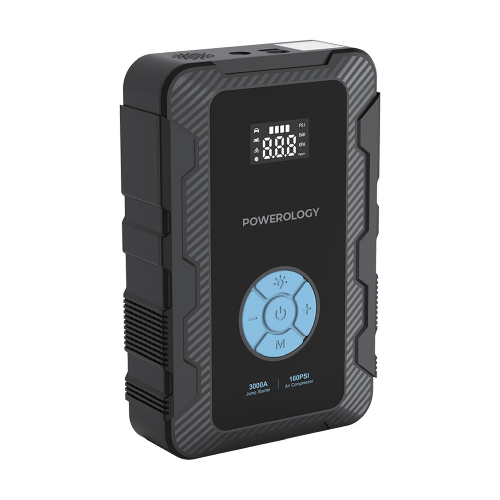 Powerology Jumpstart with Air Pump PD45W 3000A Max Current 20000mAh 160Psi - Grey Powerology Jumpstart with Air Pump PD45W 3000A Max Current 20000mAh 160Psi - Grey