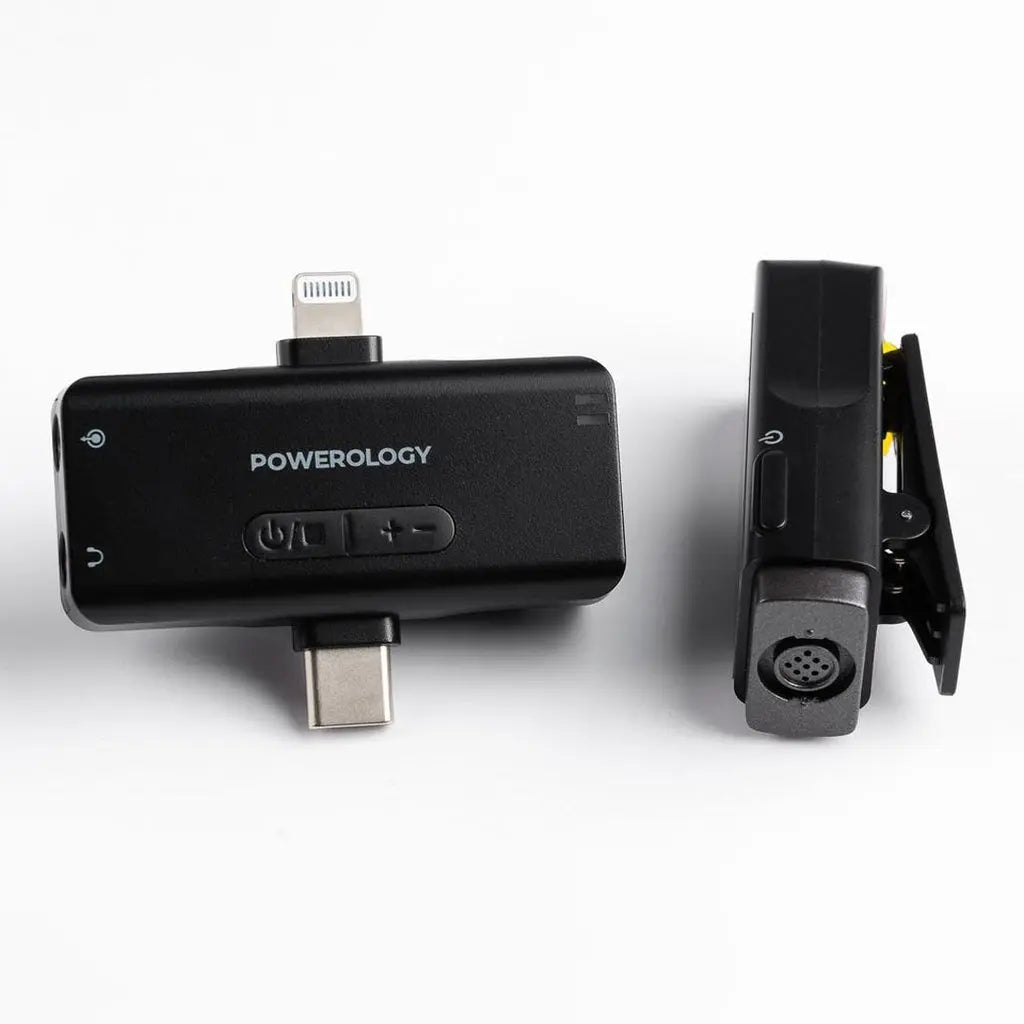 Powerology MFI Dual Connector Wireless Lavalier Microphone x1 Mic 1000mAh - Black Powerology MFI Dual Connector Wireless Lavalier Microphone x1 Mic 1000mAh - Black