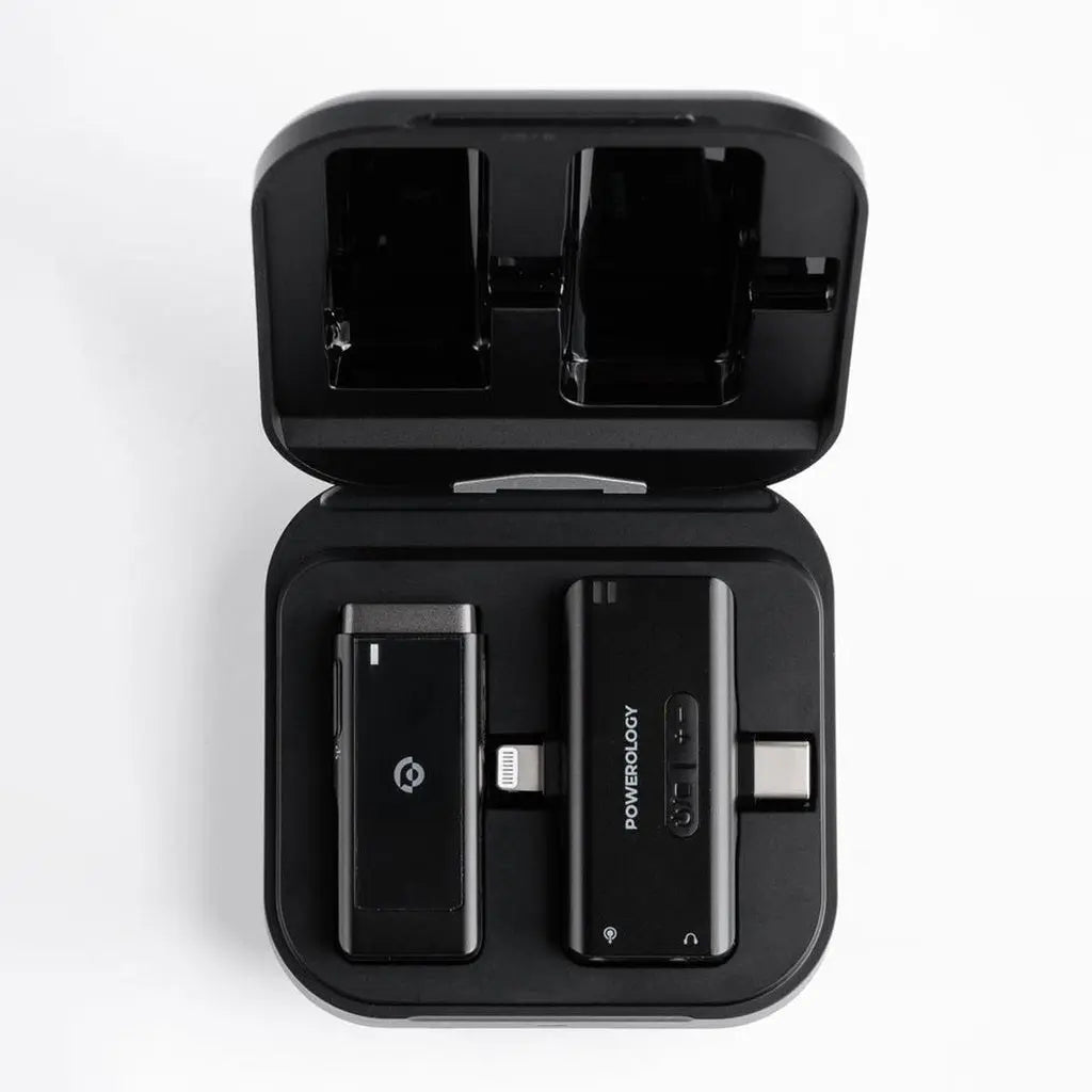 Powerology MFI Dual Connector Wireless Lavalier Microphone x1 Mic 1000mAh - Black Powerology MFI Dual Connector Wireless Lavalier Microphone x1 Mic 1000mAh - Black