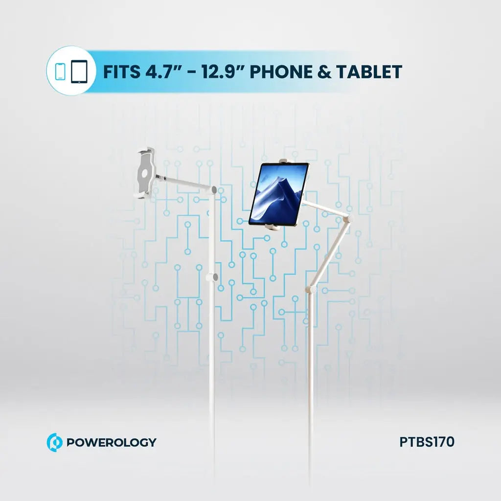 Powerology Multi-Joint Floor Stand Metal Base Phone & Tablet - White Powerology Multi-Joint Floor Stand Metal Base Phone & Tablet - White