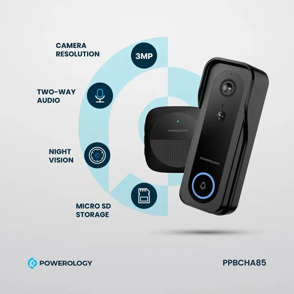 Powerology Smart Doorbell Camera - Black Powerology Smart Doorbell Camera - Black