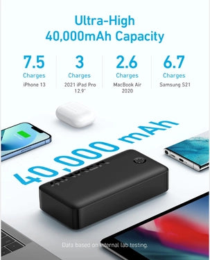 باور بانك Anker 347 PowerCore بسعة 40000 مللي أمبير في الساعة | 30 وات | 2x USB-A | 2x USB-C | A1377H11 - أسود 