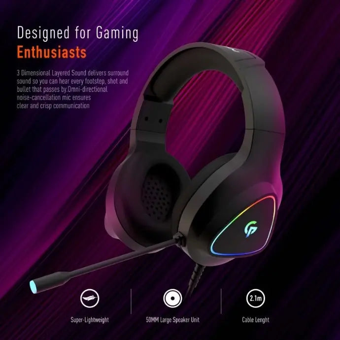Gaming Headphone HD Sound with RGB - Black Gaming Headphone HD Sound with RGB - Black