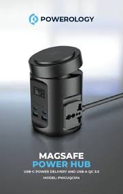 موزع الطاقة MagSafe من Powerology لتوصيل الطاقة بمنفذ USB-C ومنفذ USB-A QC 3.0