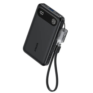 Anker Power Bank, 10,000mAh Portable Charger with Built-in USB-C Cable and Lanyard, 22.5W Max Output with 2 USB-C and 1 USB-A Port, Battery Pack for iPhone 15/14, Galaxy S23, iPad, AirPods, and More